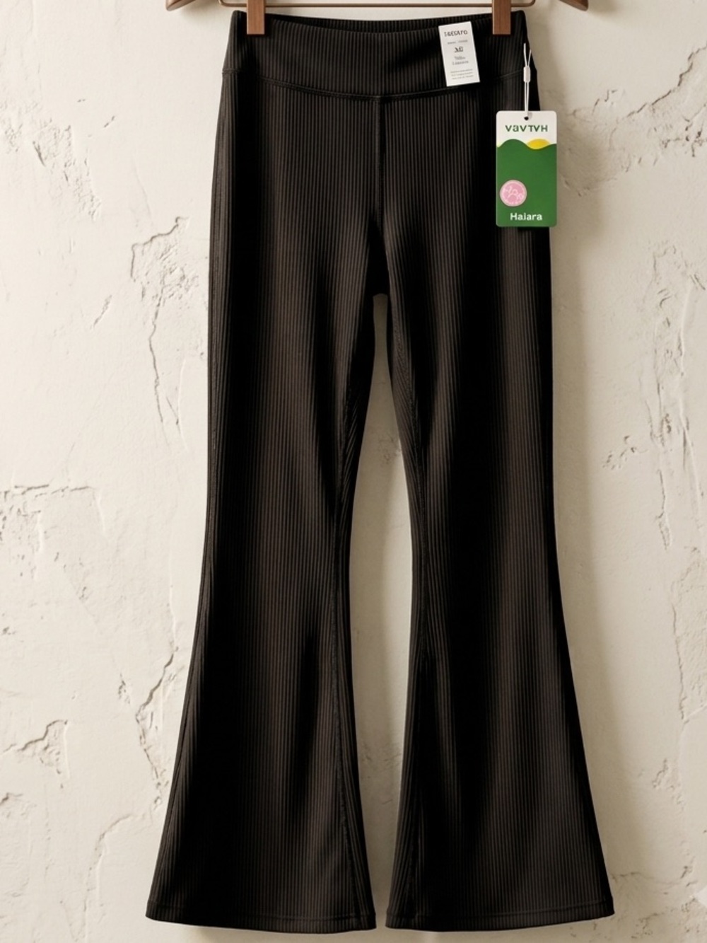 Halara Yoga Leggings Ribbed High Waist Flare Side Split Black XS (0-2) NWT